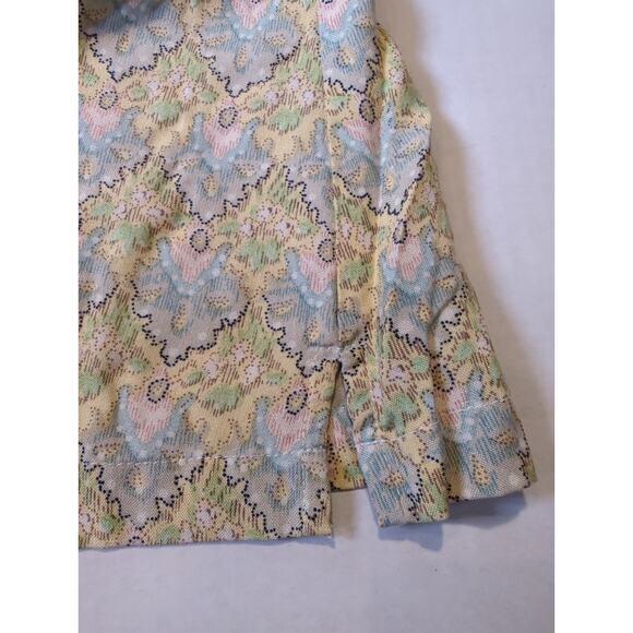 ANDREA VICCARO Silk Short Sleeve Button up Tailored Fit Blue Green Yellow Size L - Picture 4 of 6